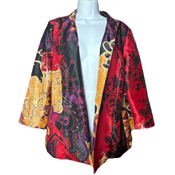 CHICO'S Jacket Size 2 Large Multicolor Tapestry Print Open Cardigan Blazer - Picture 12 of 14